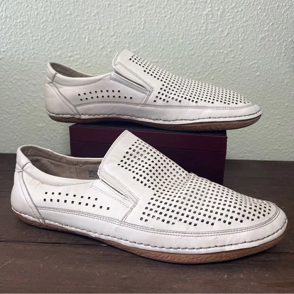 White Leather Cut Out Men’s Shoes Summer Slip-On Mens White Leather Slip On Sneakers | Men main image 3